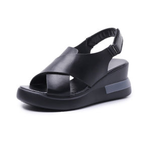 [Free Shipping] Womens Summer Sandals Large Size Wedge Heel Thick Sole Buckle Strap High Heels Korean Style Chunky Heel