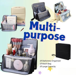 Cosmetic Bag Standable Large Capacity Stratified Cubicles Portable Multi Wash Bag Student Pen Pouch