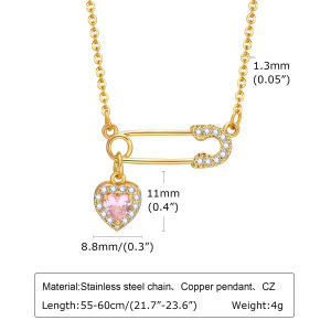 Vnox 18K Vàng pin an toàn mặt dây chuyền trái tim Vòng Cổ Cho Phụ Nữ Không Dị Ứng Không Phai tiệc cưới trang sức sinh nhật Quà Tặng Phụ Kiện