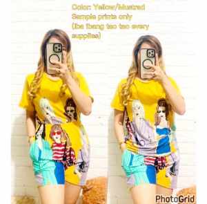 daniDirect Supplier Casual Tao Tao Printed Pambahay Tshirts and Shorts Set Terno for Women - fits XS to XL - good quality - made of imported fabric - affordable and comfortable - multi way to wear - excellent quality - best seller terno Color: blacca