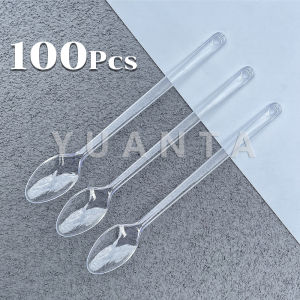 Yuanta ช้อนพลาสติก 100ชิ้น ช้อนตักของหวาน ไอสครีมแบบใช้แล้วทิ้ง Plastic spoon