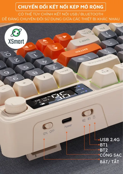 Bộ Bàn Phím Không Dây Bluetooth M96 LED 7 Màu Có Màn Hình, 2 Mode, Phím PBT Cao Cấp, Gõ Êm Chống Ồn Cho Win/ Mac OS | BigBuy360 - bigbuy360.vn