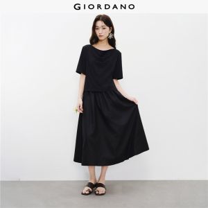 Giordano Women Fake two-piece cowl neck maxi dress Free Shipping 18466726