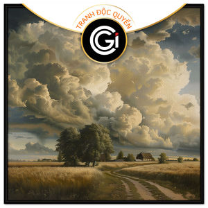 Tranh sơn dầu cổ điển phong cảnh trời mây hùng vĩ trên cánh đồng lúa chín tranh treo tường dán tường.CGI-825