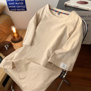 [ Summer New ][ Summer New ] Linen Short Sleeve T Mens Summer New Trend Cotton Linen Loose Solid Color Base Shirt Fashion T-Shirt Top [ Ultra-Thin Sweat-Permeable ][ Ultra-Thin Sweat-Permeable ]