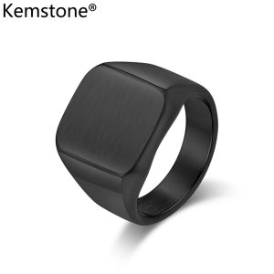 Kemstone Mens Stainless Steel Rings Black Silver Gold Plated Square Seal Ring Matte Jewelry