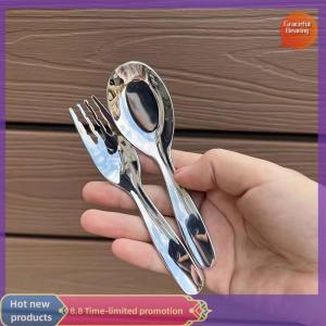 Graceful Stainless Steel Round Spoon Net Red Golden Dinner Long Handle Stirring Dessert Spoons For Kitchen Accessories Gadgets