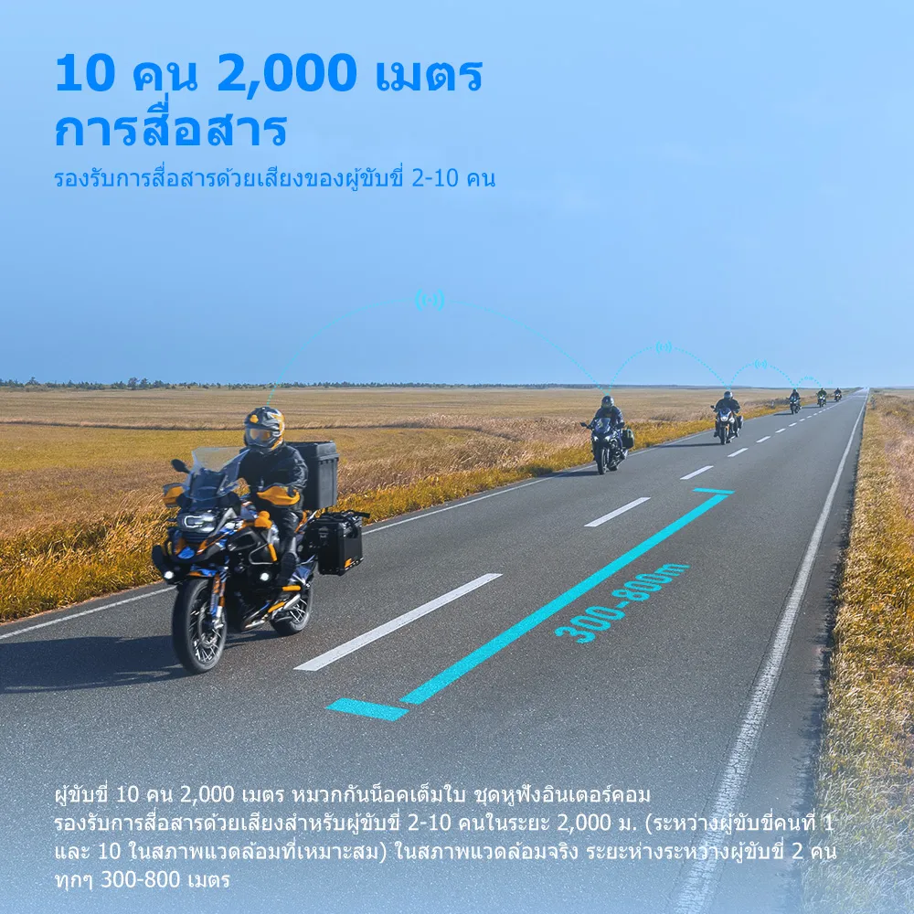 GEARELEC GX10 หมวกกันน็อคบลูทูธ อินเตอร์คอม บลูทูธ 5.1 กันน้ำ IP67 ลดเสียงรบกวนอัจฉริยะ CVC&DSP แบ่งปันเพลง เอฟเฟกต์เสียงอีคิว FM