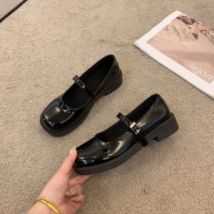 Free Shipping Retro WomenS Shoes 2026 Spring/Autumn New Collection Solid-Color Round-Toe Chunky-Heel Flats Perfect With Dresses WomenS Leather Shoes