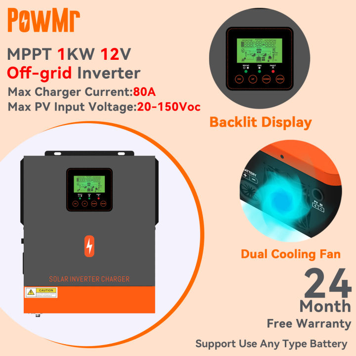 PowMr 1KW 12V All in one Solar Inverter 230Vac PV Start Voltage 20Voc ...
