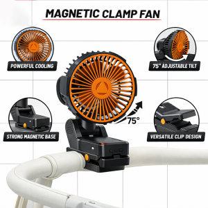 A20 Magnetic Suction Clip Fan 5200mAh Rechargeable Portable Fan 3 Speed Strong With Light