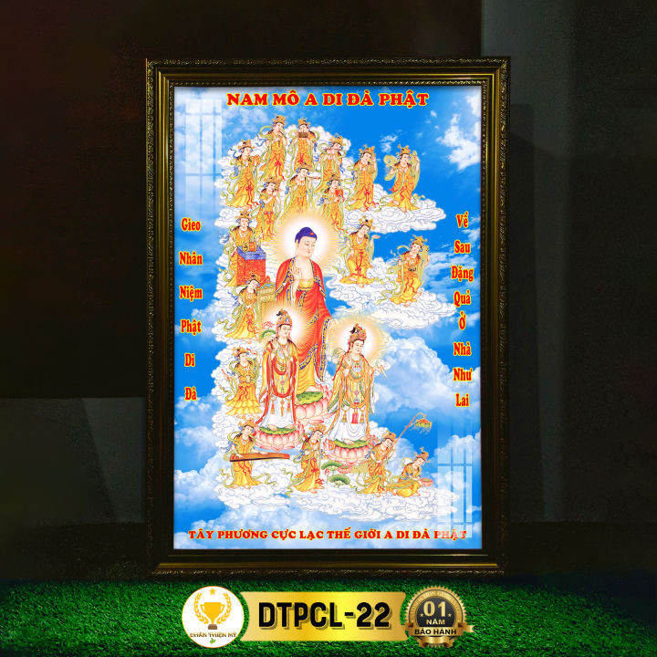 Tranh Thờ Tây Phương Cực Lạc Có Đèn CHÂN THIỆN MỸ, Trang Trí Bàn Thờ ...