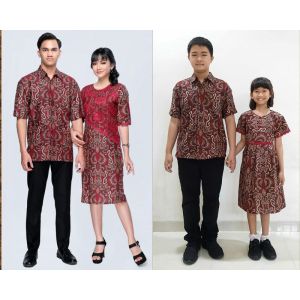 BATIK COUPLE SARIMBIT KELUARGA KEKINIAN TERBARU SERAGAM DRESS KEMEJA TERBARU KONDANGAN DIVANIA DAUN MERAH JUMBO