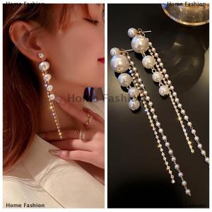 [COD] Home Fashion Long Dangle Earrings For Women New Fashion Full Simulated Tassel Drop Earrings Vintage Jewelry