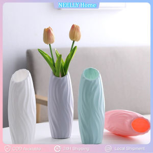 1PC Decorative Vase Living Room Plastic Dry Flower Bottle Flower Vases Printed Circular Modern Home Decoration Room Decor
