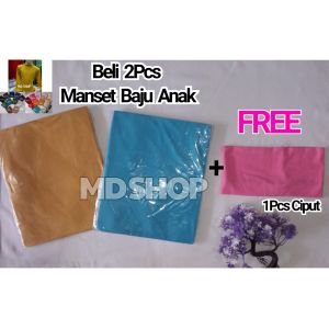 2Pcs Manset Baju Anak FREE Ciput Bandana Polos
