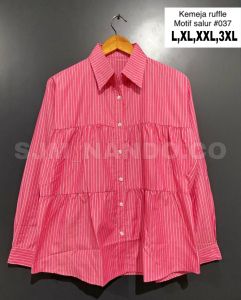 NANDO KEMEJA FUSCHIA PINK KANTONG DUA RUFFLE SALUR MODEL KEMEJA FANTA TERBARU FASHION MUSLIM KOREAN KEKINIAN 752 037