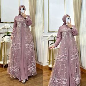 Gamis Brokat Simple Elegan Amelda Dress Ceruty Babydoll Mix Brukat M L XL XXL Dress Kondangan Jumbo Mewah Kekinian Baju Seragaman