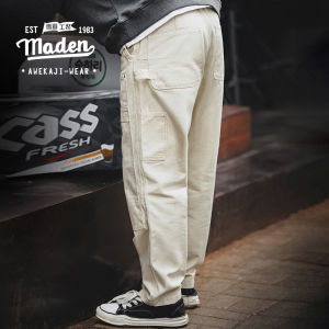 Maden brand Tooling Style 2023 new Tough Guy Men Gentleman Japanese Retro Distressed Loose Beige Jeans Washed Straight Multi Pocket Men Lumberjack Pants
