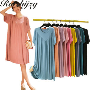 Ruizhijzg Plus Size Modal Cotton  Womens Long Dress Summer Ladies Girls Loose Casual Short Sleeved V Neck Casual Thin Night Sleep Home Wear Pajamas skirt Male T Shirts Long Dress
