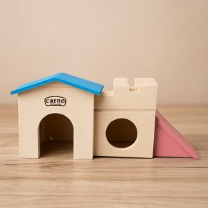 บ้านไม้ปราสาทสัตว์เล็ก 2 ห้อง มีสไลด์ปีนเล่น สำหรับแฮมสเตอร์ ชูการ์ไกลเดอร์ หนูแกสบี้ ขนาด 15x7x15 CM