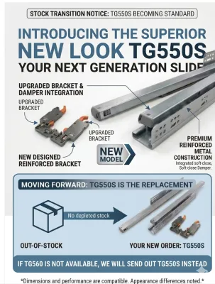 Silent Soft Closing Undermount Drawer Slide TG560 / TG550S - Per Pair ( Left + Right + Bracket )