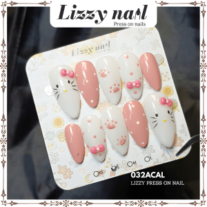 Lizzy Nail 032 | Nailbox Móng Úp Mèo Hello Kitty | Set 10 Móng Giả Press On Nails Cat