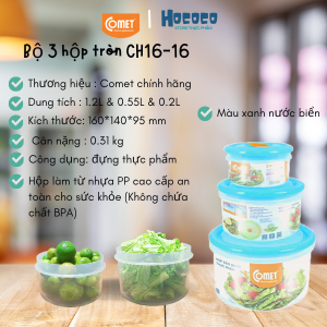Hộp nhựa đựng thực phẩm COMET bộ 3 hộp tròn CH1616