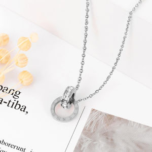 Ladamas Kalung Titanium Dengan Liontin 2 Cincin Dengan Angka Romawi Fashion Korea KT3