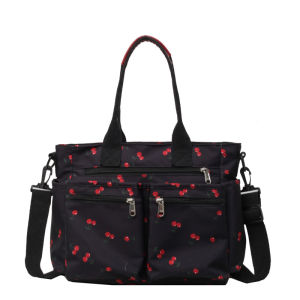 Cherry Printed Diaper Shoulder Bag Multi-pocket Canvas Women Handbag Outdoor Sling Crossbody Bag