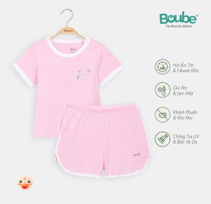 Bộ rời cộc tay cúc bấm vai màu hồng viền trắng Boube - Chất liệu Petit mềm mại thoáng mát - Fullsize từ 0 đến 24 tháng