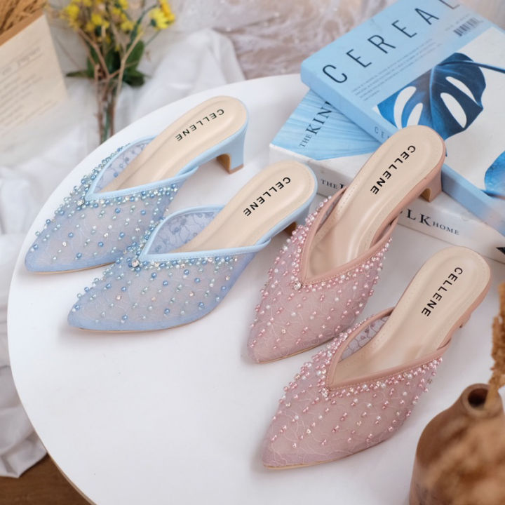 𝐂𝐄𝐋𝐋𝐄𝐍𝐄 Eunji Beads Heels wedding shoes brokat payet