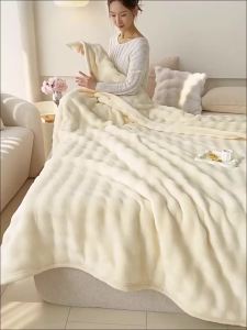 Premium Rex Rabbit Fur Blanket Winter Thickened Throw Blanket Bed Sheet Coral Fleece Office Nap Sofa Small Blanket LZD