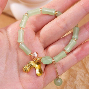 1PC Chinese Style Glass Bead Bracelet Bamboo Knots Fashion Girl Wrist Jewelry Retro Green Bamboo Joint Beaded Bracelets Jewelry Gift