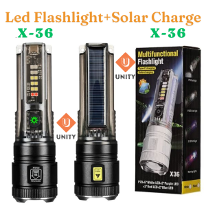 (🇲🇾Stock) X36 Led Flashlight Solar Rechargeable LED Torchlight X36 Lampu Suluh Caj Solar