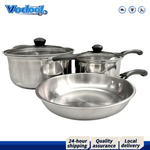 【Fast delivery】 Versatile 3-Piece Stainless Steel Saucepan Set with Glass Lids and Cool Touch Handles for All Stove Types