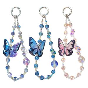 DIVATEN Crystal Beaded Phone Lanyard Charm Glitter Design Butterfly Charm Wrist Strap Pendant Elegant Adjustable Length Mobile Phone Case Chain For Mobile Phone
