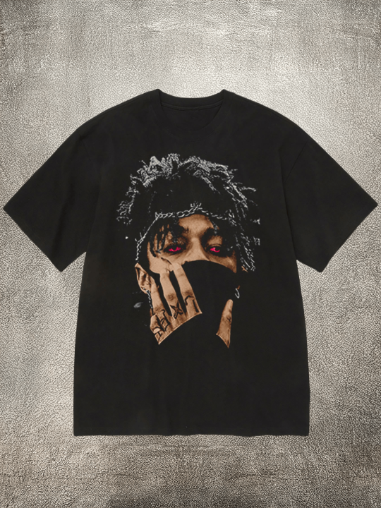Black Rapper Tee Unique Character Pattern Black Cotton 100% RAPPER Men's T - Shirt, Soft ...