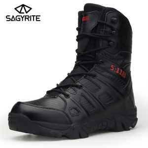 SAGYRITE Size 39-47 Men Military Leather Boots Special Forces Tactical Desert Combat Boots Outdoor Shoes Hiking Boots