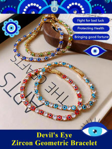 Evil Eye Zircon Geometric Bracelet Evil Eye Bracelet With Zircon Rhinestone Lucky Blue Eyes Charm Bracelet Lucky Devils Eye Bangle