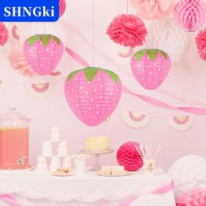 SHNGki 3D dâu tây giấy đèn lồng sinh nhật bé tắm bên trang trí treo dâu trang trí nền vườn trang trí