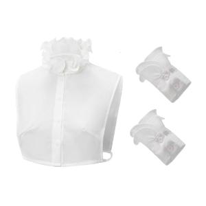 Women Vintage Clothing Accessories False Cuffs and Ruffled Stand Detachable Fake Collar Half Shirt Set for Daily Life