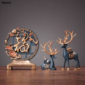 3Pcs ของประดับรูปกวางโชคดีที่ได้ของขวัญงานขึ้นบ้านใหม่โชว์ห้องนั่งเล่นจากทีวีห้องนั่งเล่นชุดตกแต่งตู้สไตล์จีน