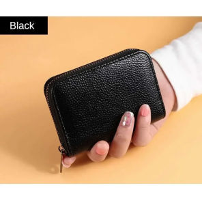 Dompet Kartu Wanita Atdiva Kulit Jeruk Polos Double Zipper Gaya Vintage
