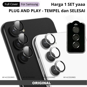 3 PCS RING CAMERA Full Frame Cover SAMSUNG Galaxy A17 A07 A56 A36 A16 A06 A55 A35 A25 A15 A05S A54 A34 A24 A14 4G 5G Tempered Kaca Glass Anti Gores Pelindung Kamera Cin Bazel Metal Lens Lensa Black Hitam Temperd bezzel Bening Screen Protector Ori Original