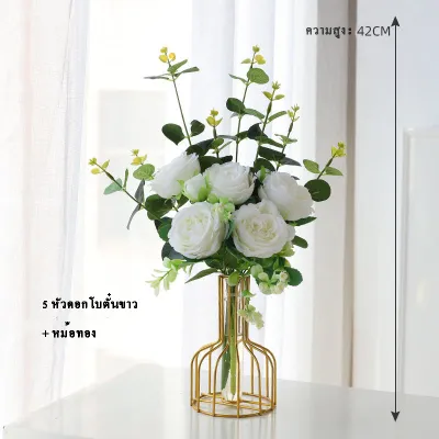 ตกแต่งดอกไม้ประดิษฐ์ ตกแต่งบ้าน ดอกไม้ปลอม ช่อดอกไม้+แจกัน ดอกไม้เทียน ของตกแต่งบ้าน แจกันปากเล็ก สามารถตกแต่งบ้านห้องนั่งเล่นห้องนอนโต๊ะ ฯลฯ