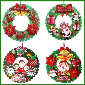 Paper Rattan Wreath Christmas 3D Decoration Door Wall Hanging For Store Window Home Festive Holiday Krismas