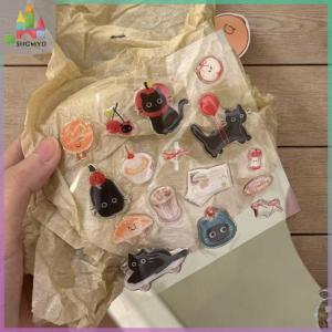 【SHGMYD】 1แผ่นสติกเกอร์3D อีพอกซี่เรซินใสน่ารักแมวดำการ์ตูนแมวสติกเกอร์เจลลี่โล่งอก DIY เคสโทรศัพท์แล็ปท็อปแท็บเล็ตตกแต่ง