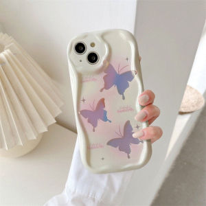 Glitter Fantasy Butterfly Compatible for IPhone 15 Plus 11 12 13 14 15 Pro Max XR X XS Max 7Plus 8plus Wavy Curved Case