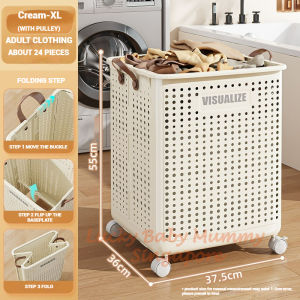 Foldable Laundry Basket With Leather Handles and Wheels Clothes Storage Bag Toys Books Home Storage Box Local Stock